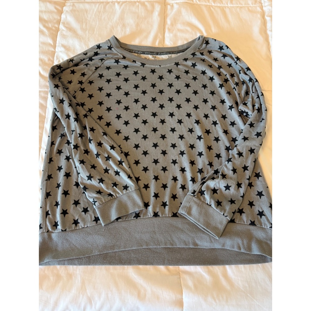 Muk Luks Womens XL Gray Black Star Print Long Sleeve Lounge Top Pullover